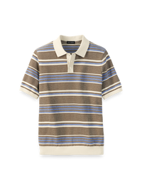 Cotton Three Button Polo - Brown/blue