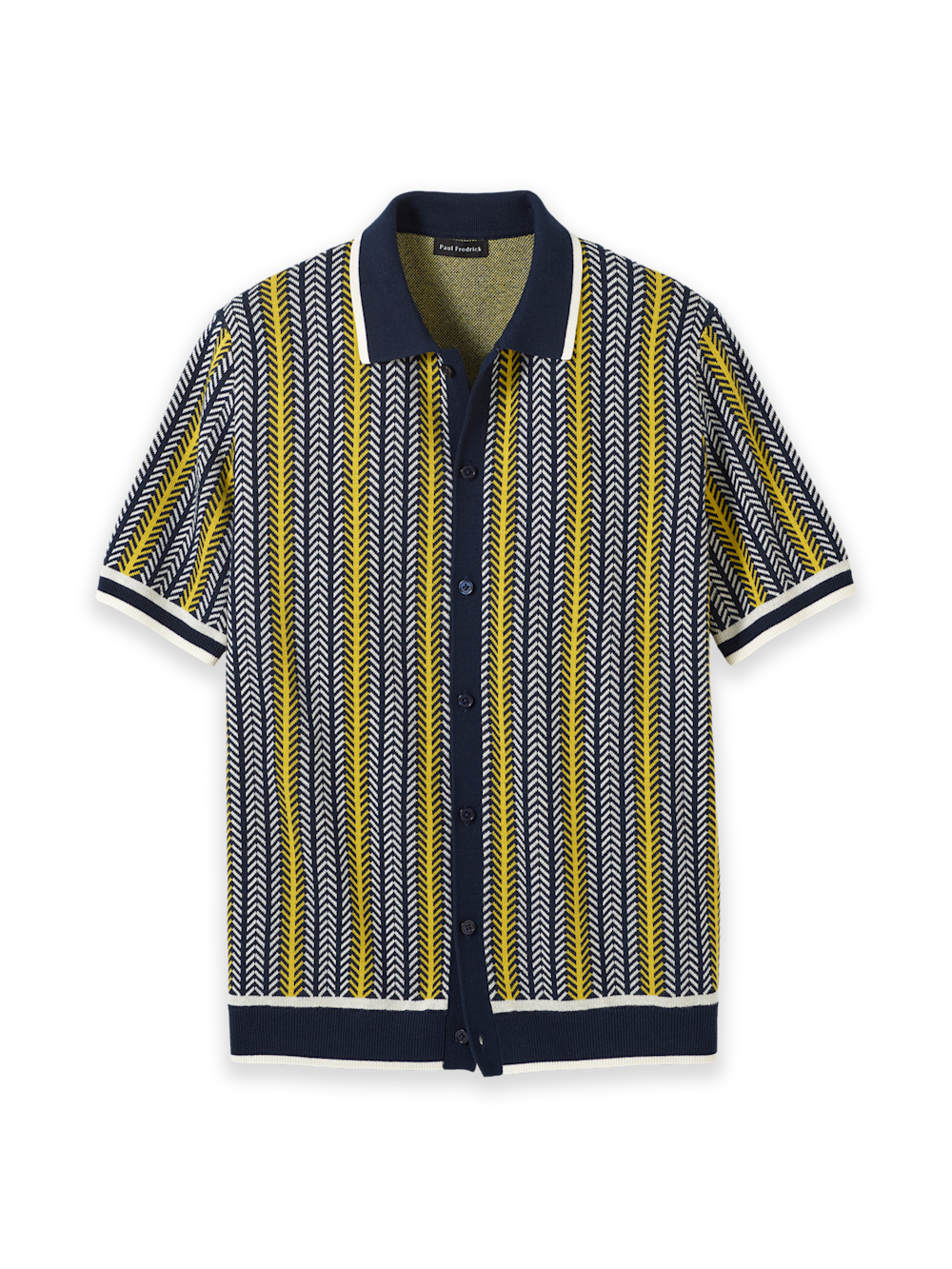 Product Image of Cotton Button Front Polo-Navy/Yellow