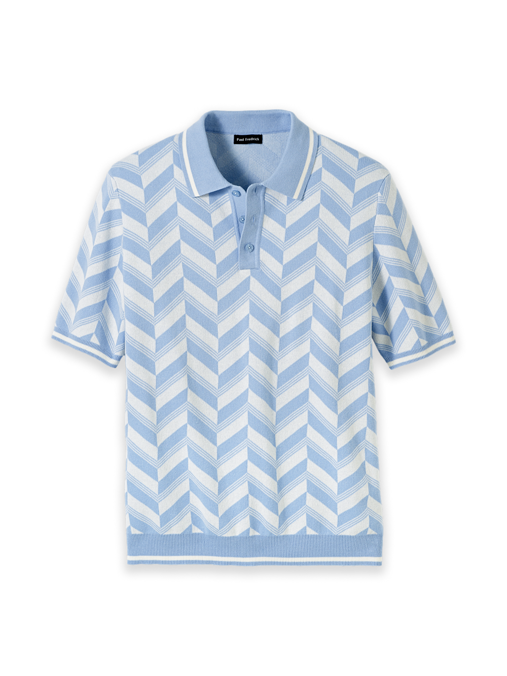 Product Image of Cotton Three Button Polo-Light Blue