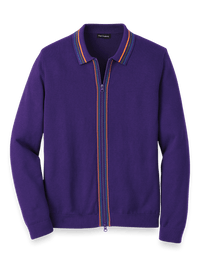 Cotton Full Zip Polo - Purple