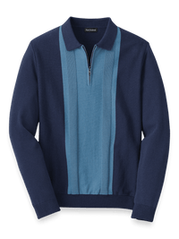 Cotton Quarter Zip Polo - Blue