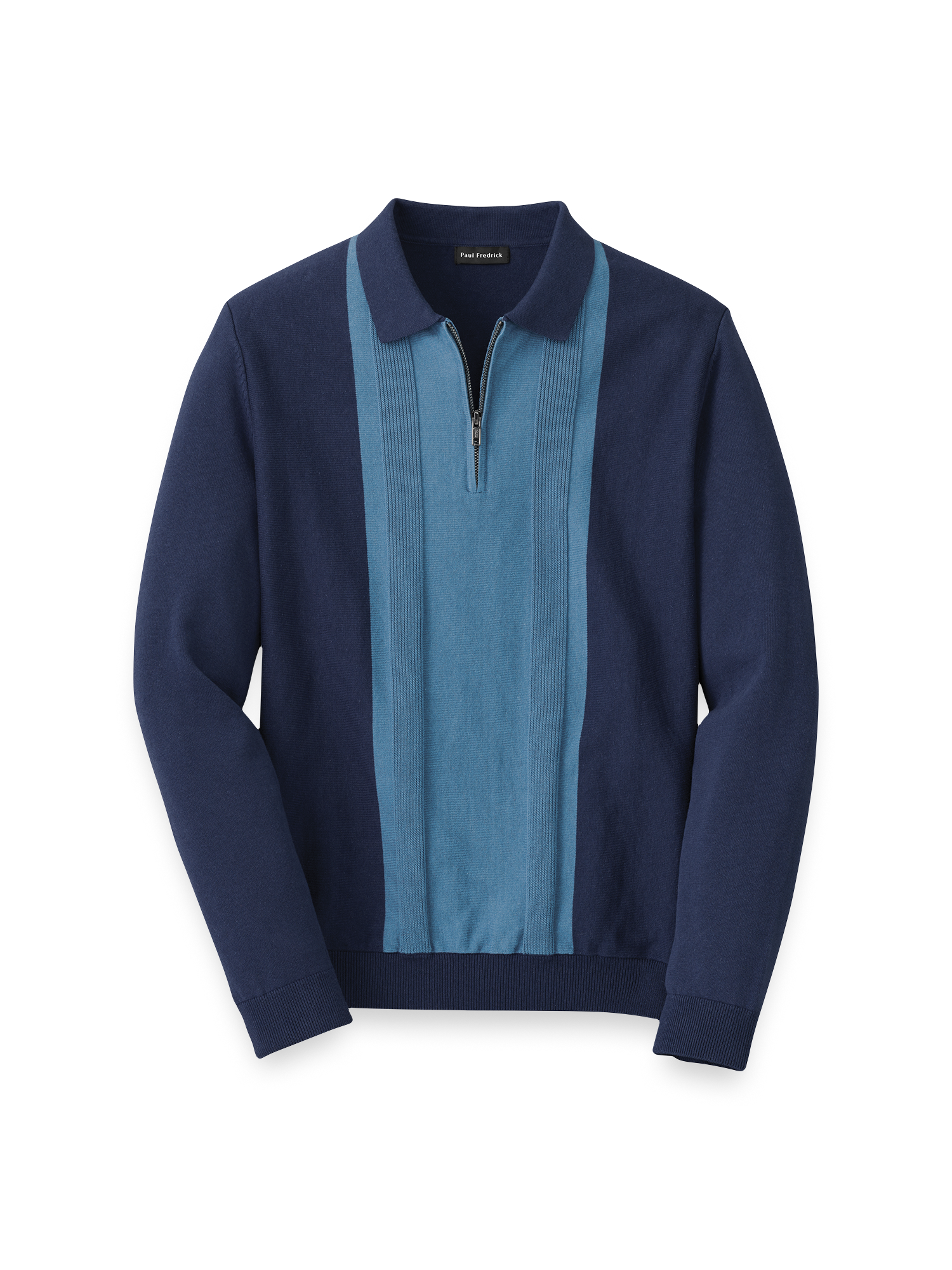 Cotton Quarter Zip Polo - Blue