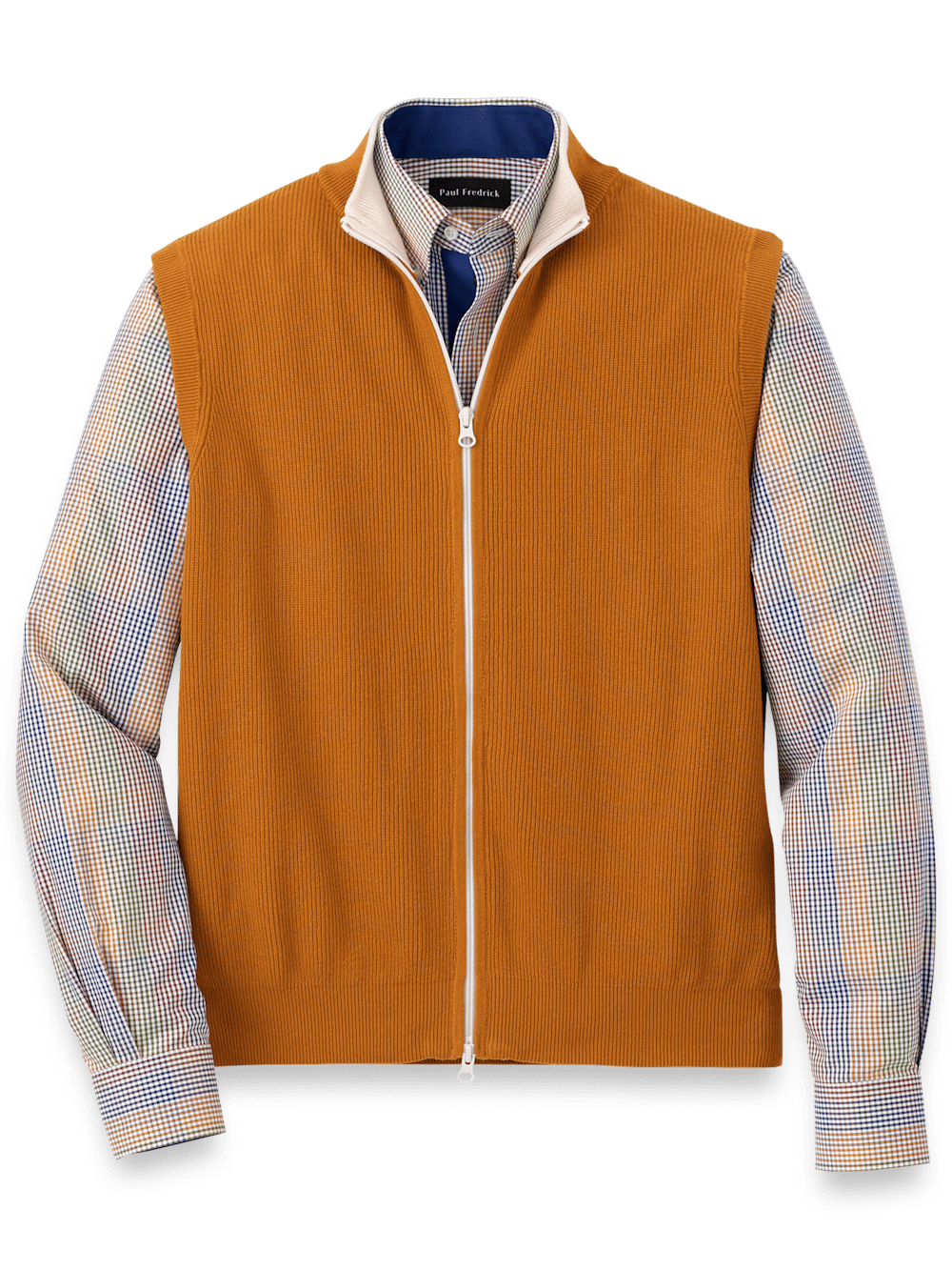 Cotton Full Zip Mock Neck Vest - Rust – Paul Fredrick Cotton Full Zip Mock Neck Vest - Rust – Paul Fredrick