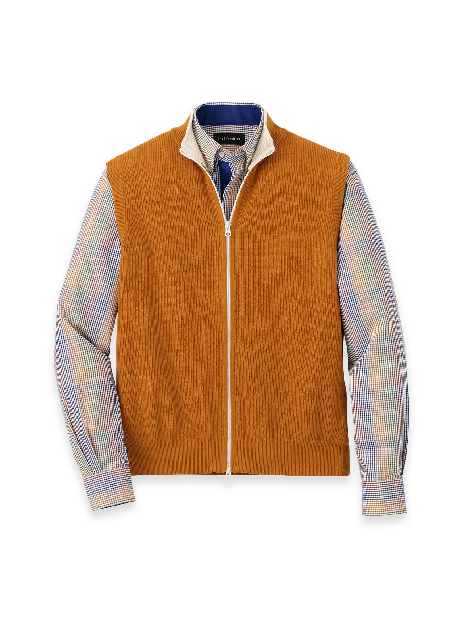 Cotton Full Zip Mock Neck Vest - Rust