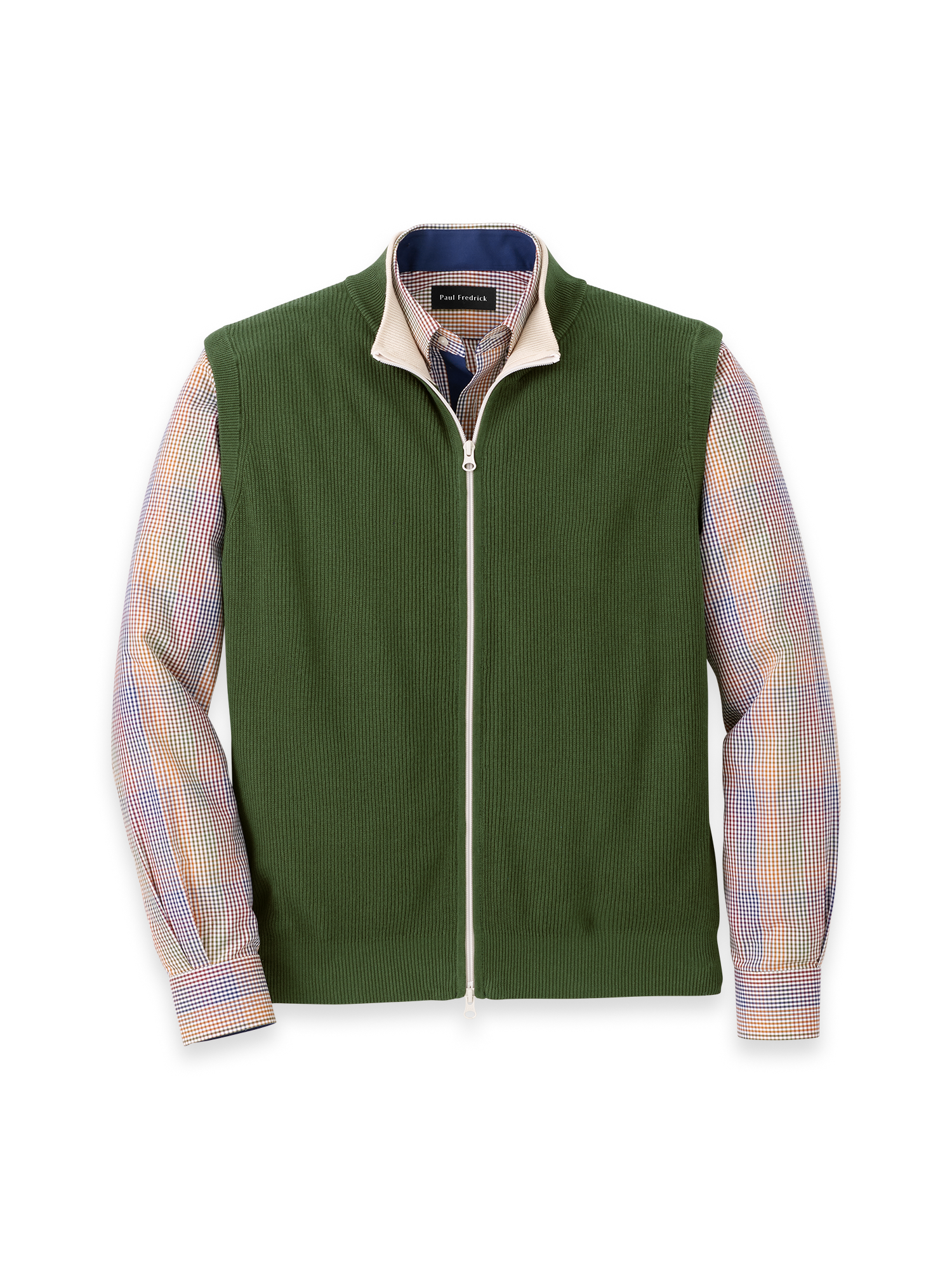 Cotton Full Zip Mock Neck Vest - Green