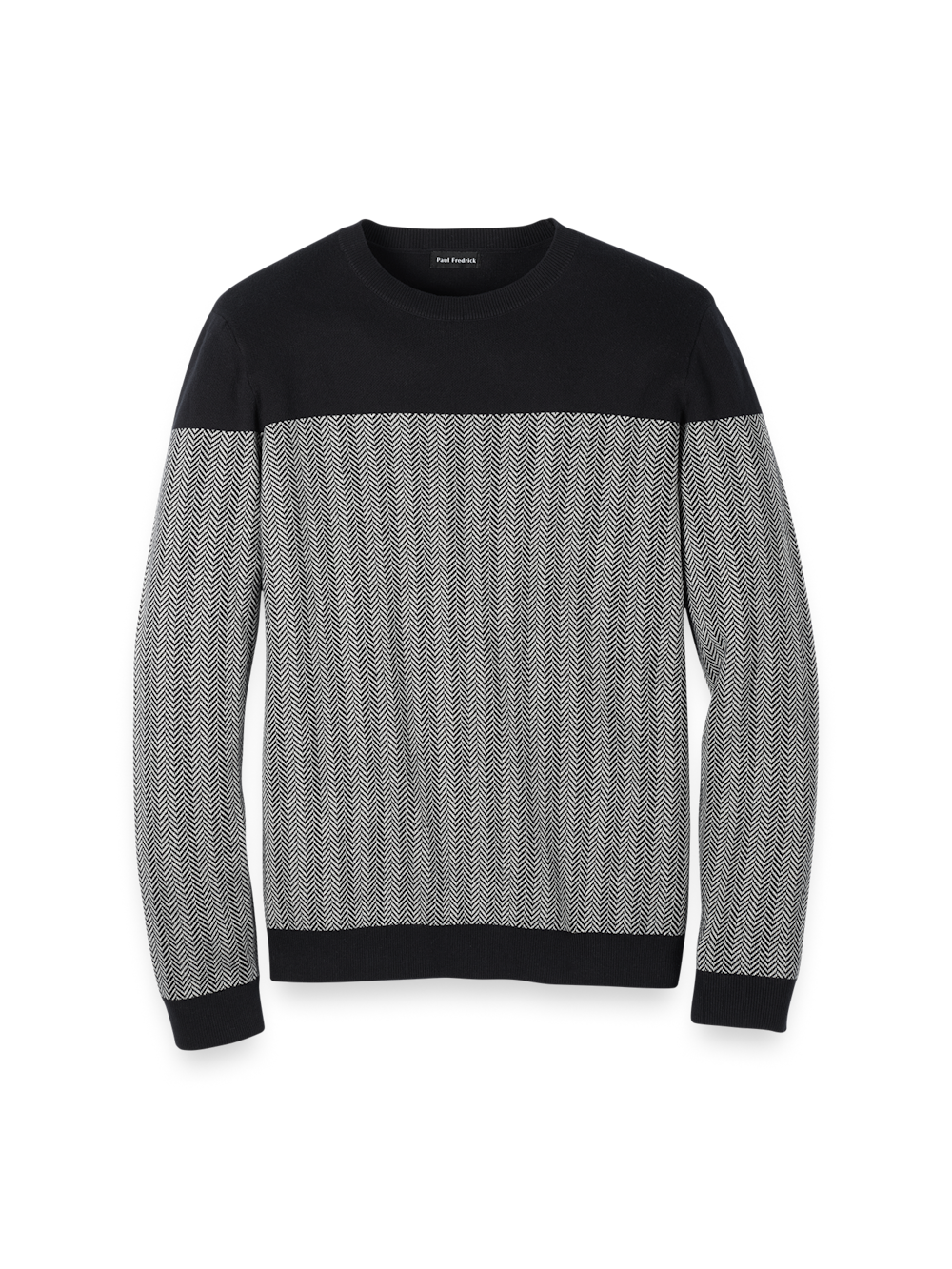 Product Image of Cotton Crewneck Sweater-Black/Ivory