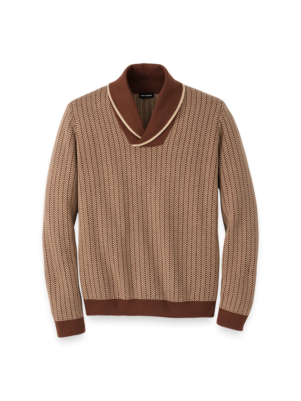 Product Image of Cotton Shawl Collar Pull Over Sweater-Ivory/Brown