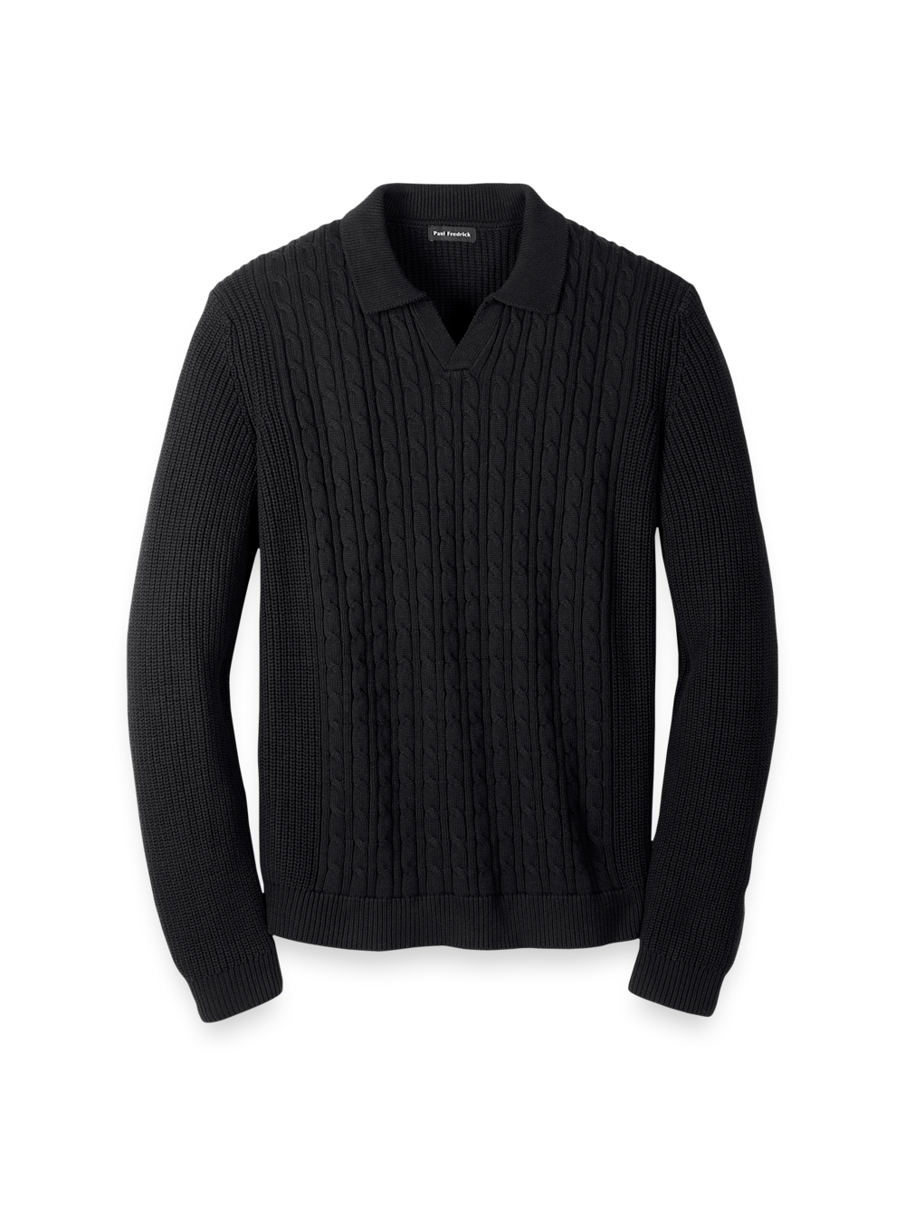 Cotton Cable V-neck Polo - Black – Paul Fredrick