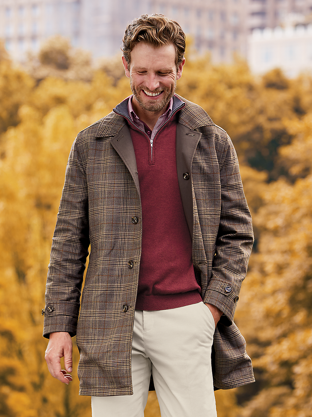 Alternate Image of Wool / Cotton Stretch Reversible Plaid Trench Coat-8