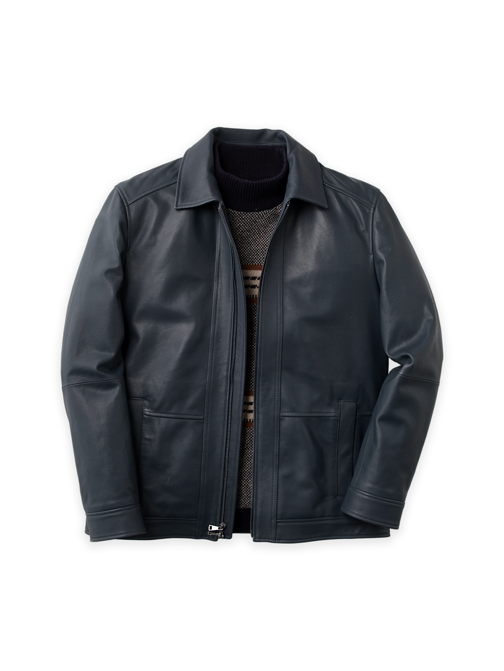 Product Image of Leather Bomber Jacket-Navy
