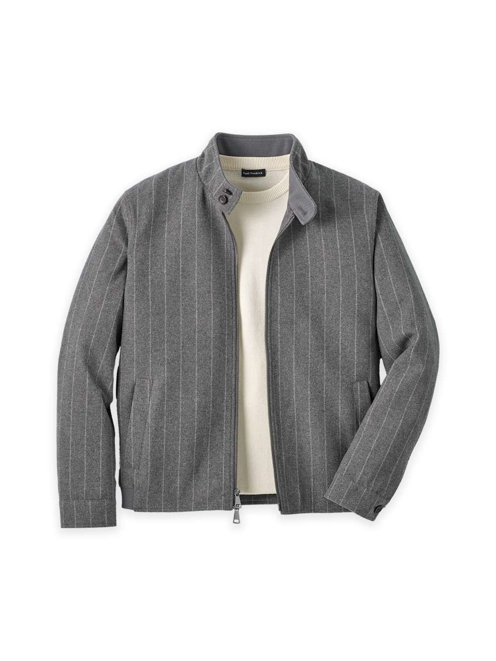 Product Image of Wool Blend Stripe Bomber Jacket-Grey