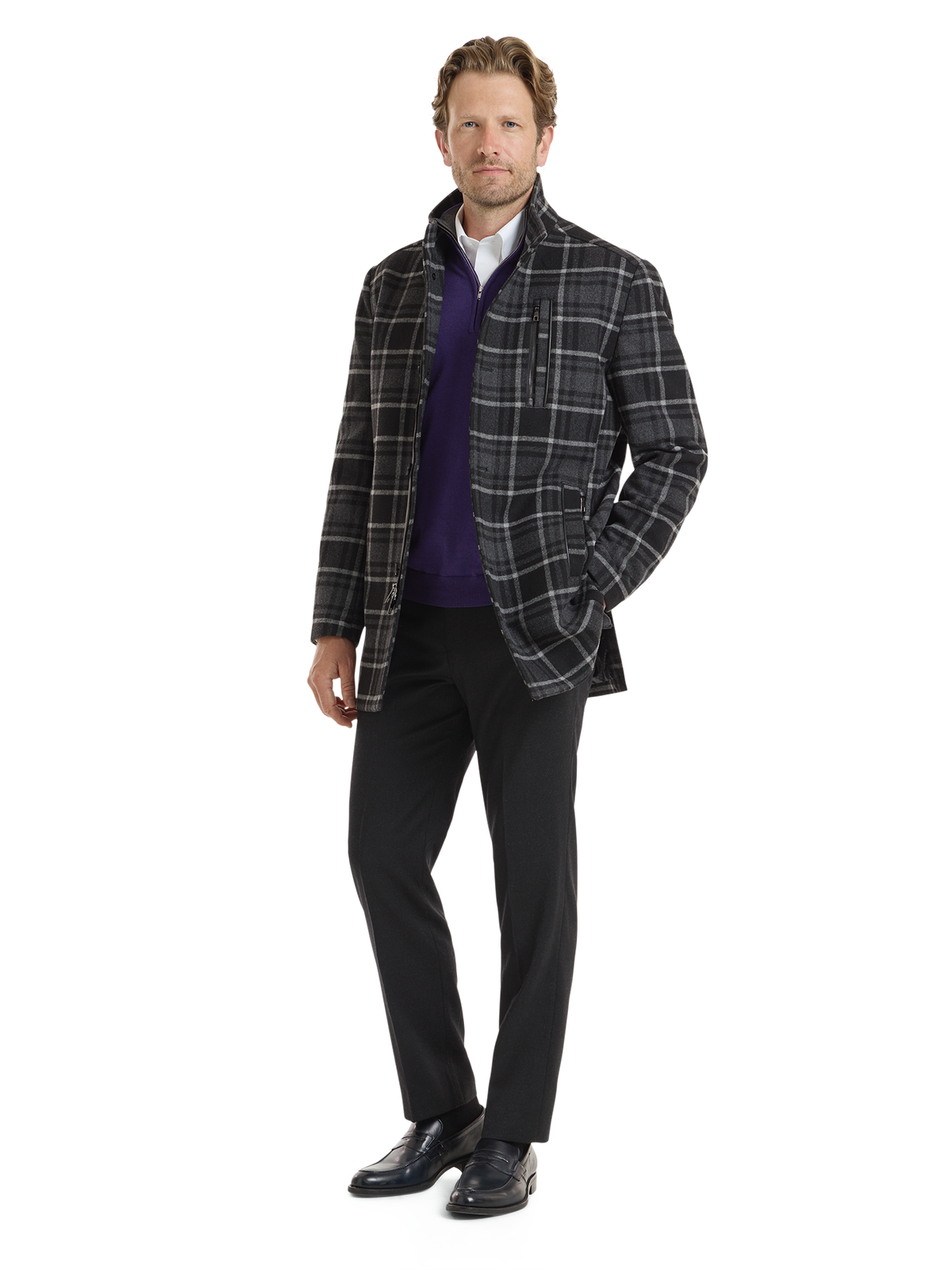 Alternate Shot of Men's Black/Grey Plaid Outerwear
