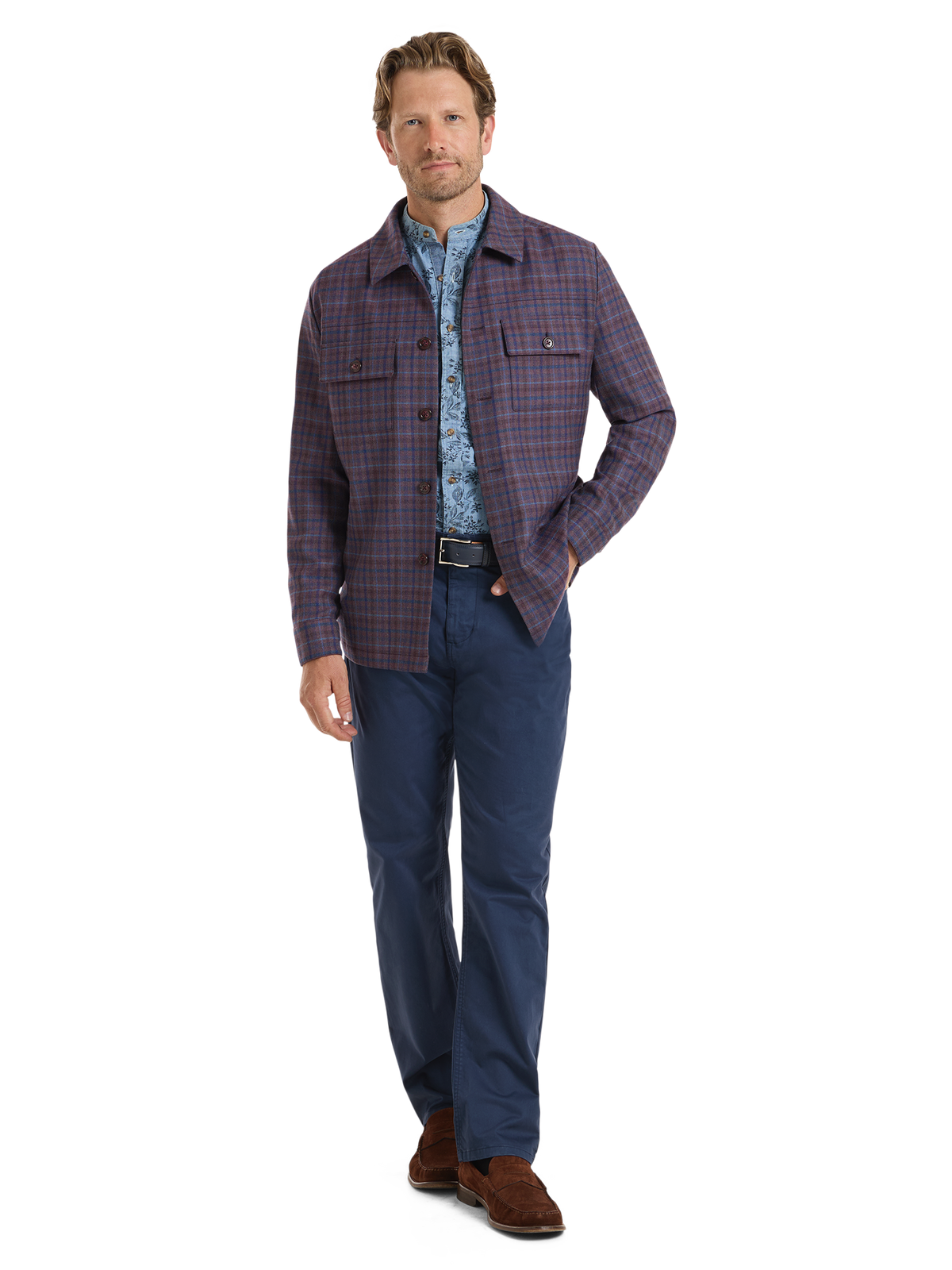 Alternate Shot of Men's Plum/Navy Plaid Outerwear