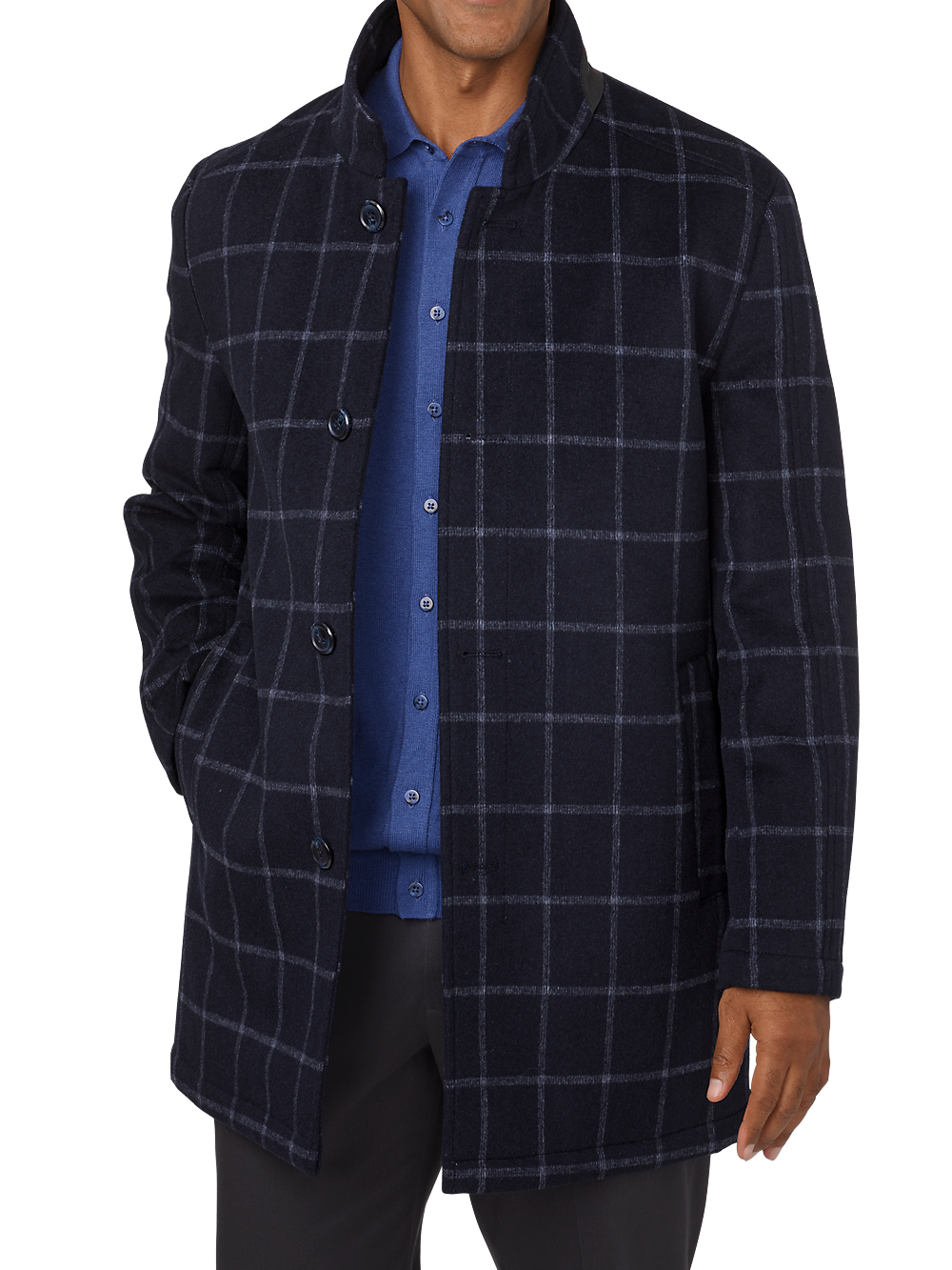 Product Image of Wool Blend Windowpane Car Coat-Navy/White