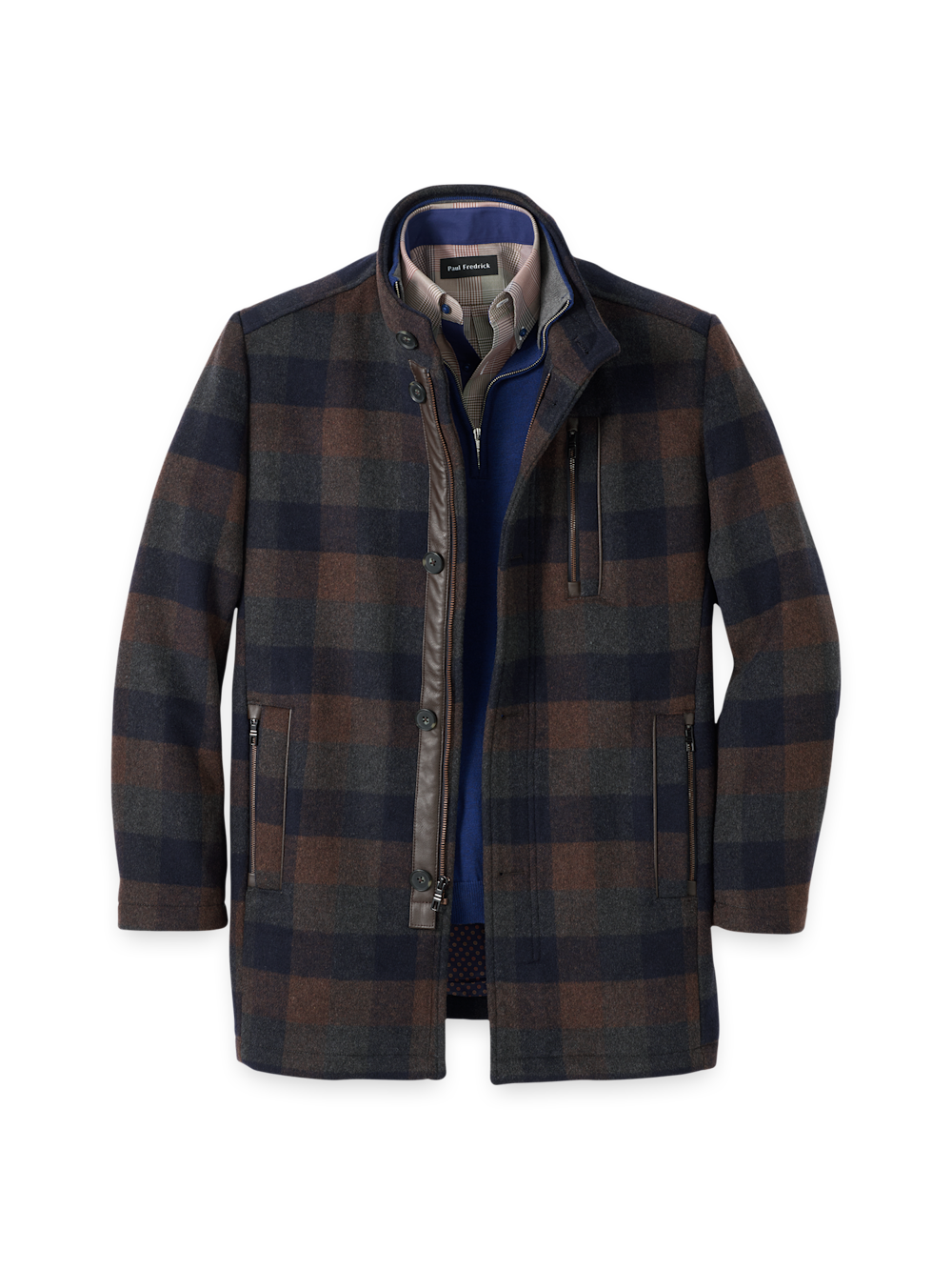 Product Image of Wool Blend Buffalo Plaid Car Coat-Navy/Brown
