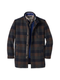 Wool Blend Buffalo Plaid Car Coat - Navy/brown