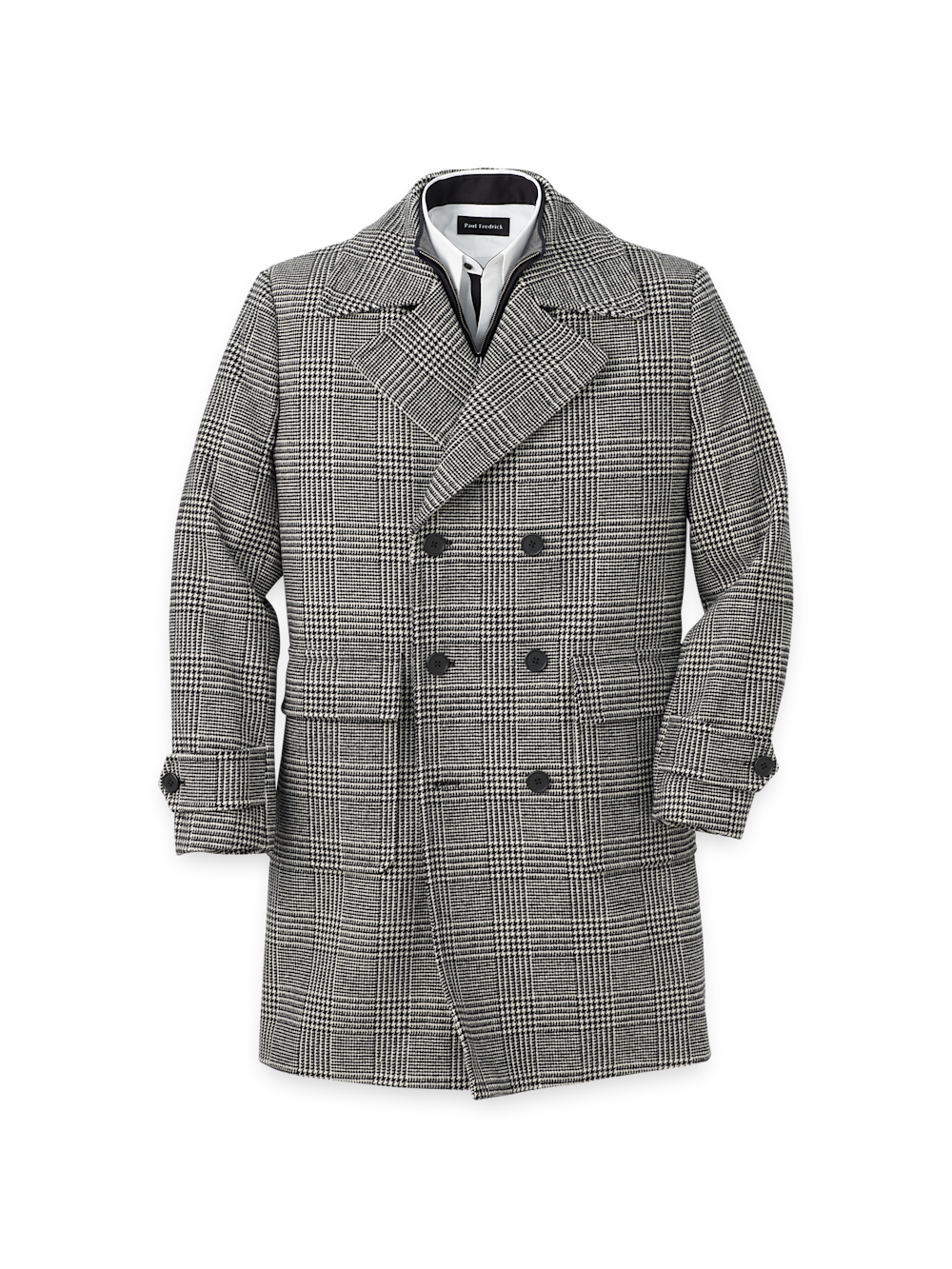 Wool Blend Plaid Double Breasted Topcoat - Black/white – Paul Fredrick Wool Blend Plaid Double Breasted Topcoat - Black/white – Paul Fredrick