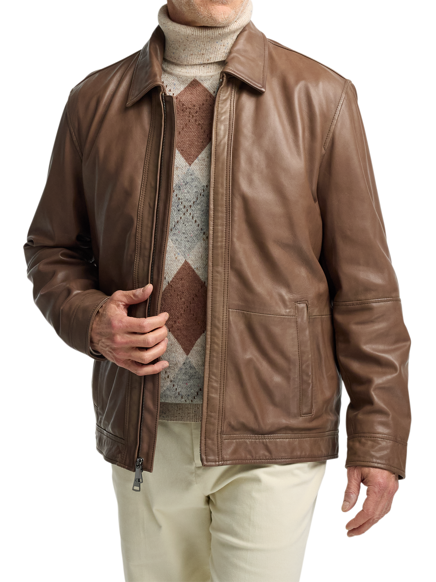 Leather Bomber Jacket - Brown
