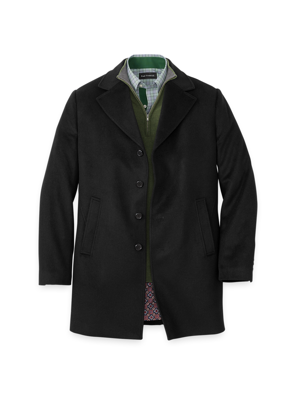 mens dress coat black Wool Blend Topcoat - Black
