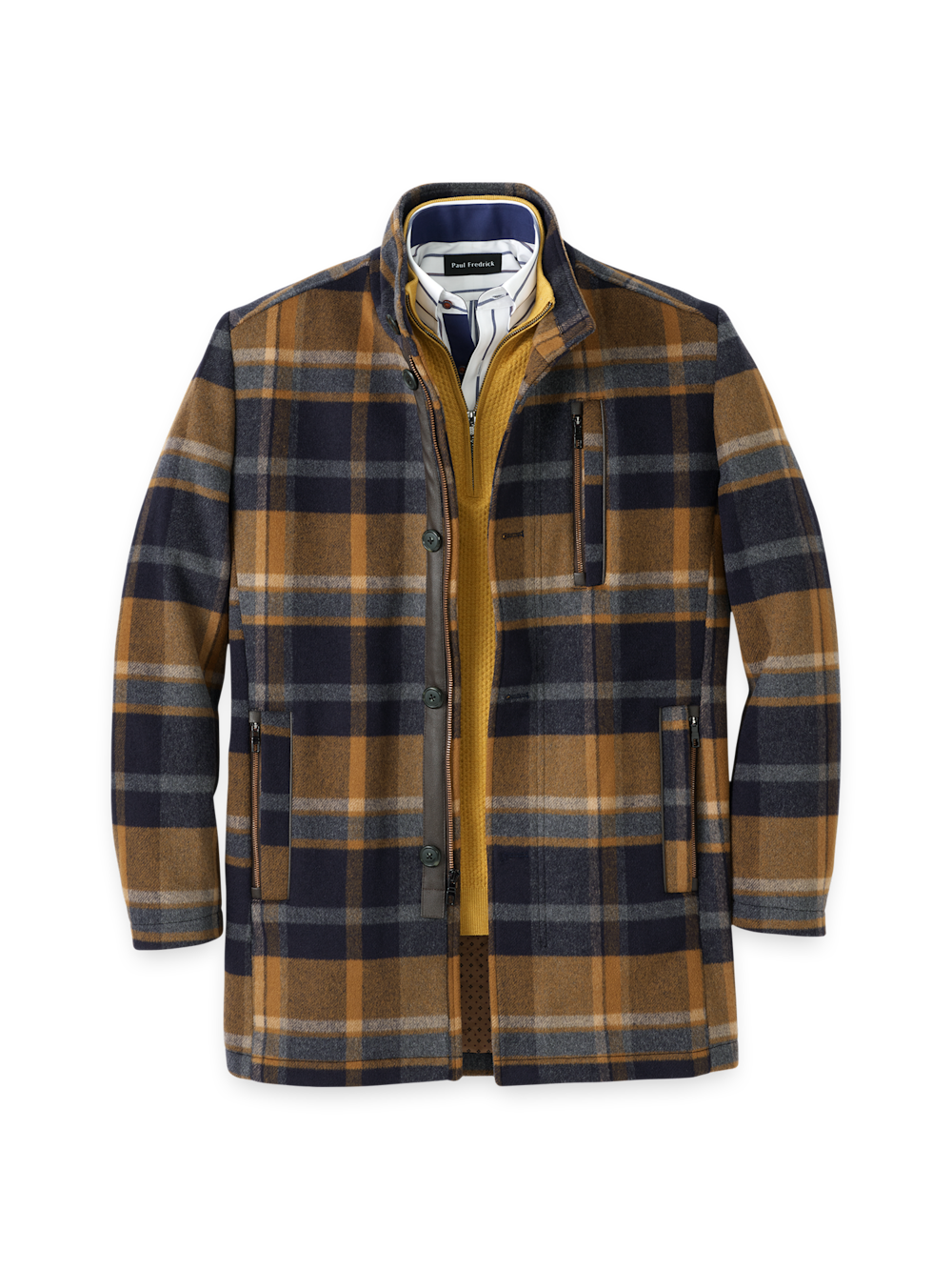 稀少【メンズ規格】OLDENGLANDPARIS WoolDuffleCoat Wool Blend Plaid Carcoat - Tan/blue – Paul Fredrick