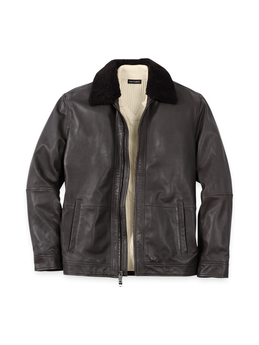Leather Bomber Shearling Jacket - Brown Small Leather Bomber Shearling Jacket - Brown Small