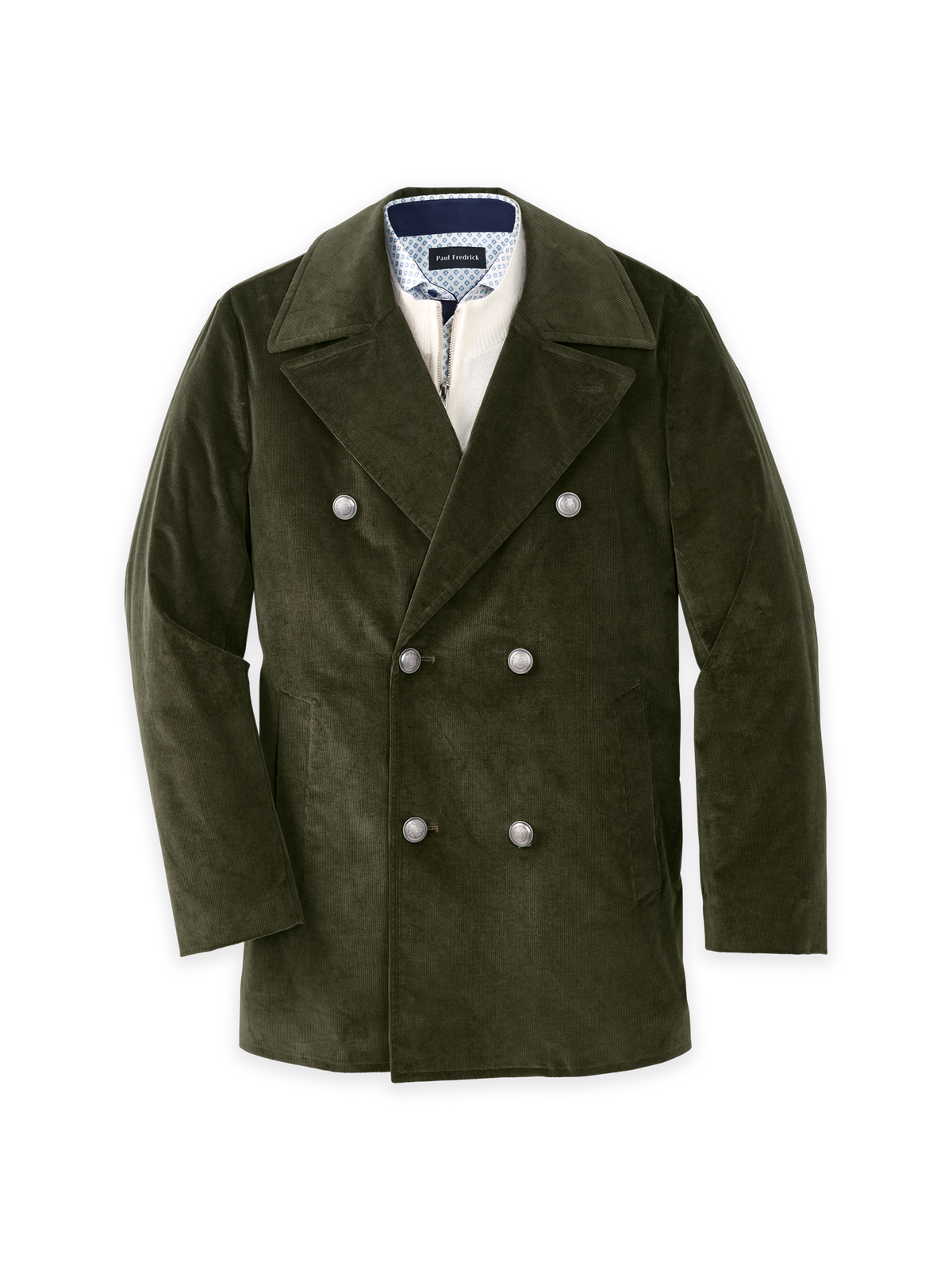 Double Breasted Corduroy Peacoat - Green