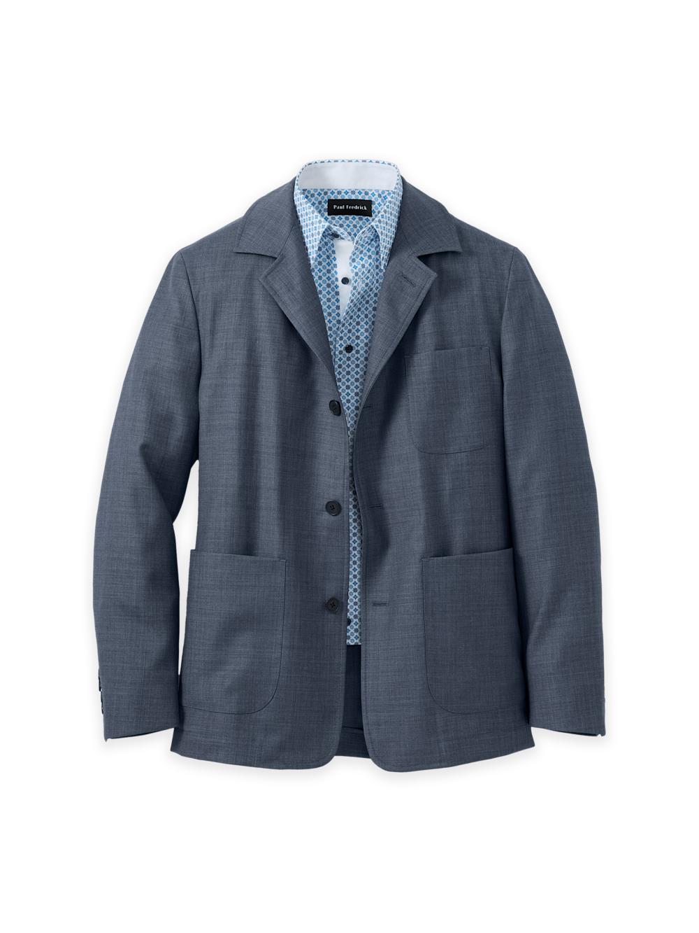 Product Image of Wool Sharkskin Shirt Jacket-Blue