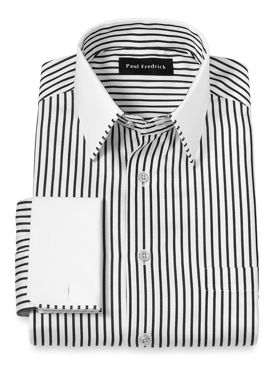 mens straight collar dress shirts Pure Cotton Pinpoint Solid Color Edge-stitched Straight Collar Dress Shirt  - White