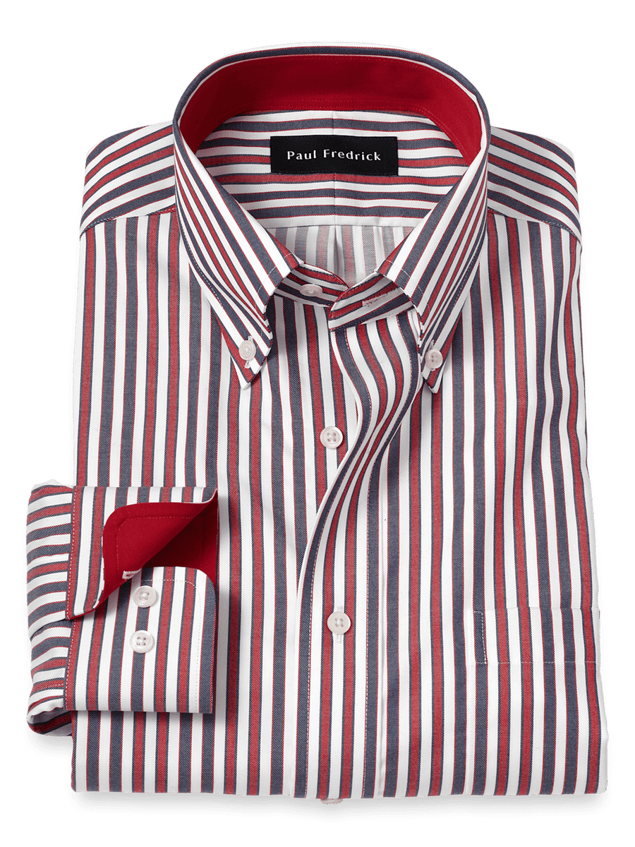 red striped dress shirt Slim Fit Fine Line Stripe Non-Iron Men's – Wilkes & Riley, LLC Their light weight tends to make them more prone to wrinkling than twills or pinpoints Danielre Timeless Red Pinstripe Shirt