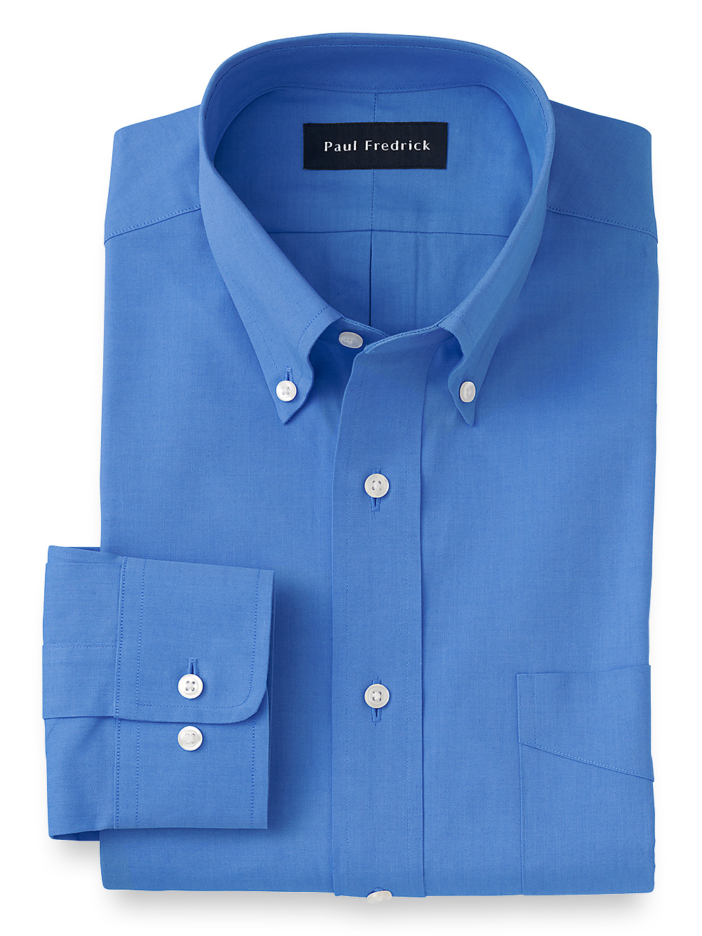 Product Image of Pure Cotton Pinpoint Solid Color Button Down Collar Dress Shirt-French Blue