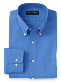 Pure Cotton Pinpoint Solid Color Button Down Collar Dress Shirt - French Blue