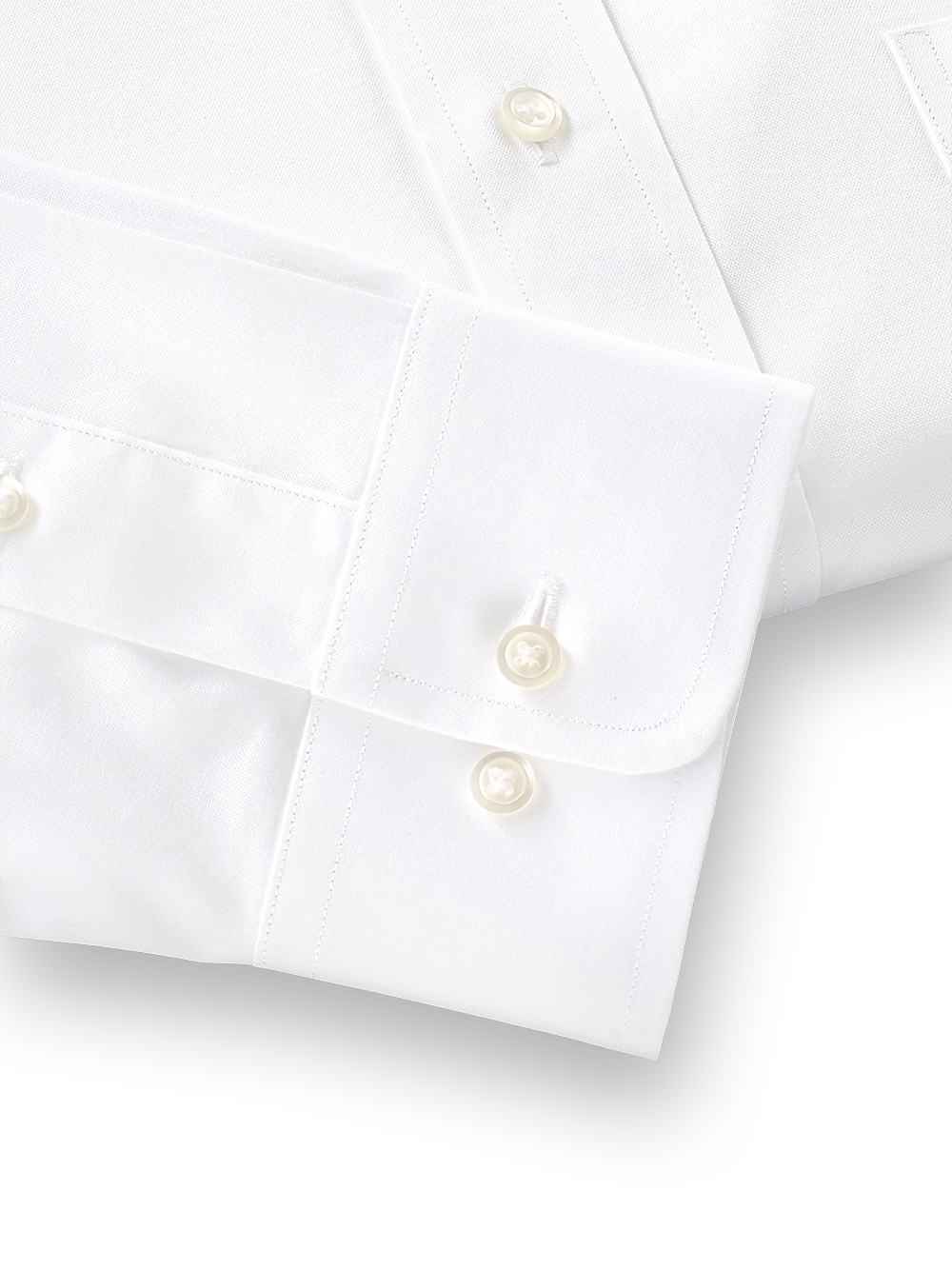 Pure Cotton Pinpoint Solid Color Snap Tab Collar Dress Shirt - White