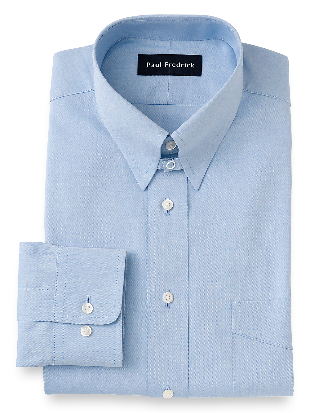 Product Image of Pure Cotton Pinpoint Solid Color Snap Tab Collar Dress Shirt-Blue