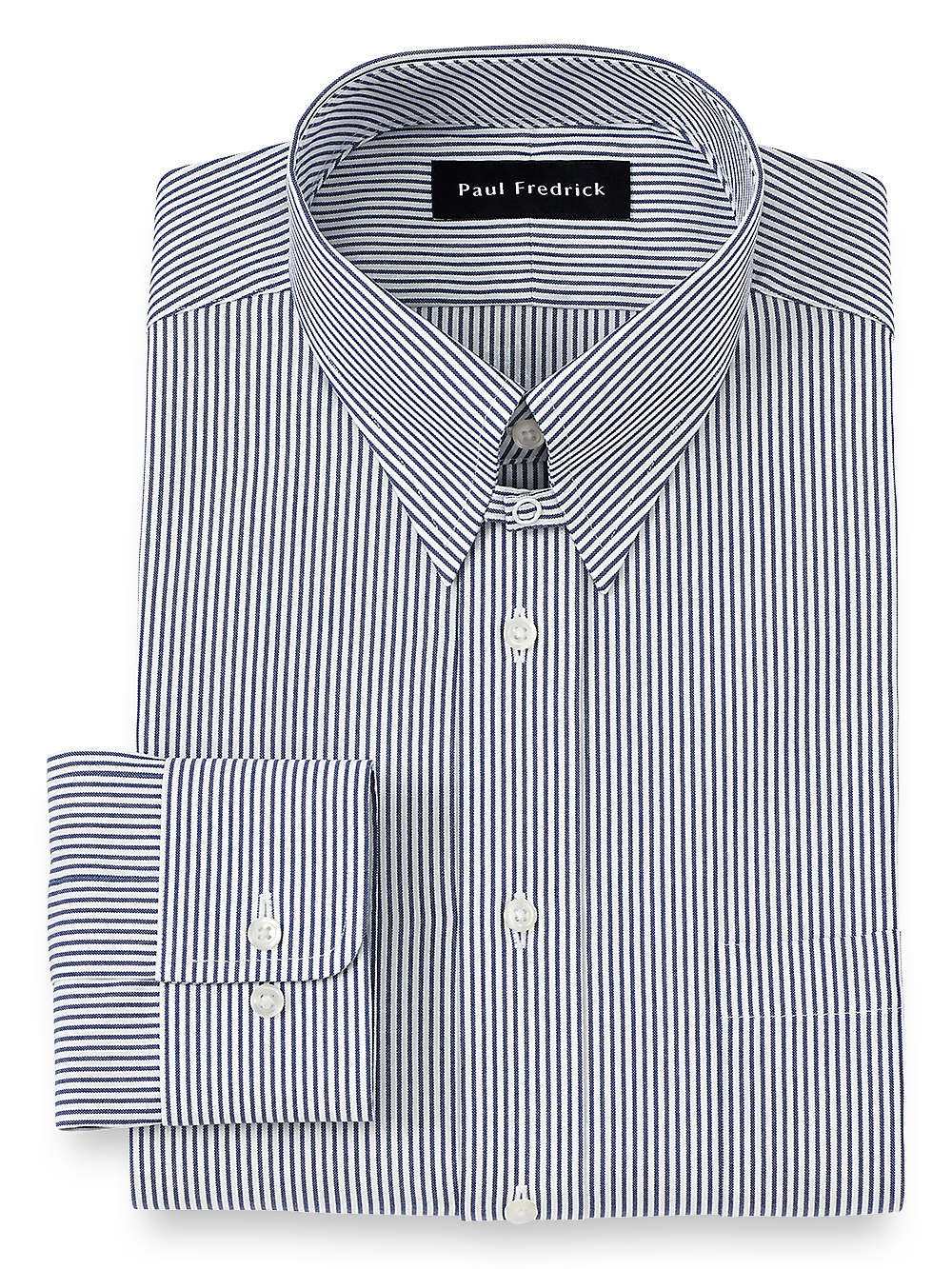 Product Image of Pure Cotton Pinpoint Solid Color Snap Tab Collar Dress Shirt-Blue Stripe