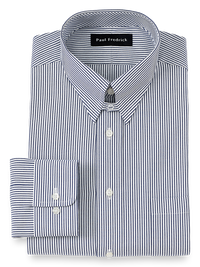 Pure Cotton Pinpoint Solid Color Snap Tab Collar Dress Shirt - Blue Stripe
