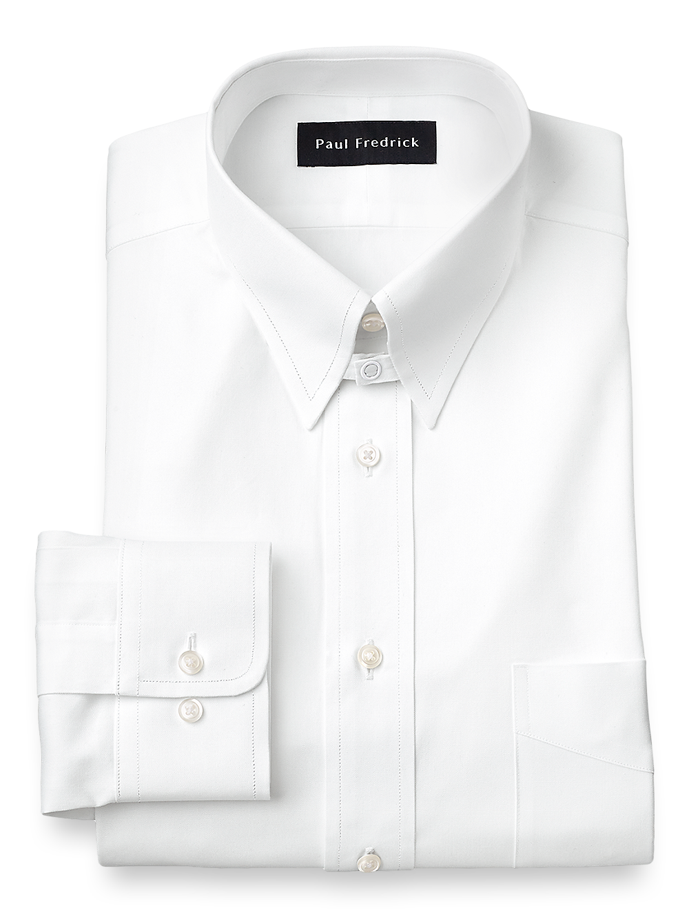 Product Image of Pure Cotton Pinpoint Solid Color Snap Tab Collar Dress Shirt-White