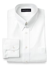 Pure Cotton Pinpoint Solid Color Snap Tab Collar Dress Shirt - White