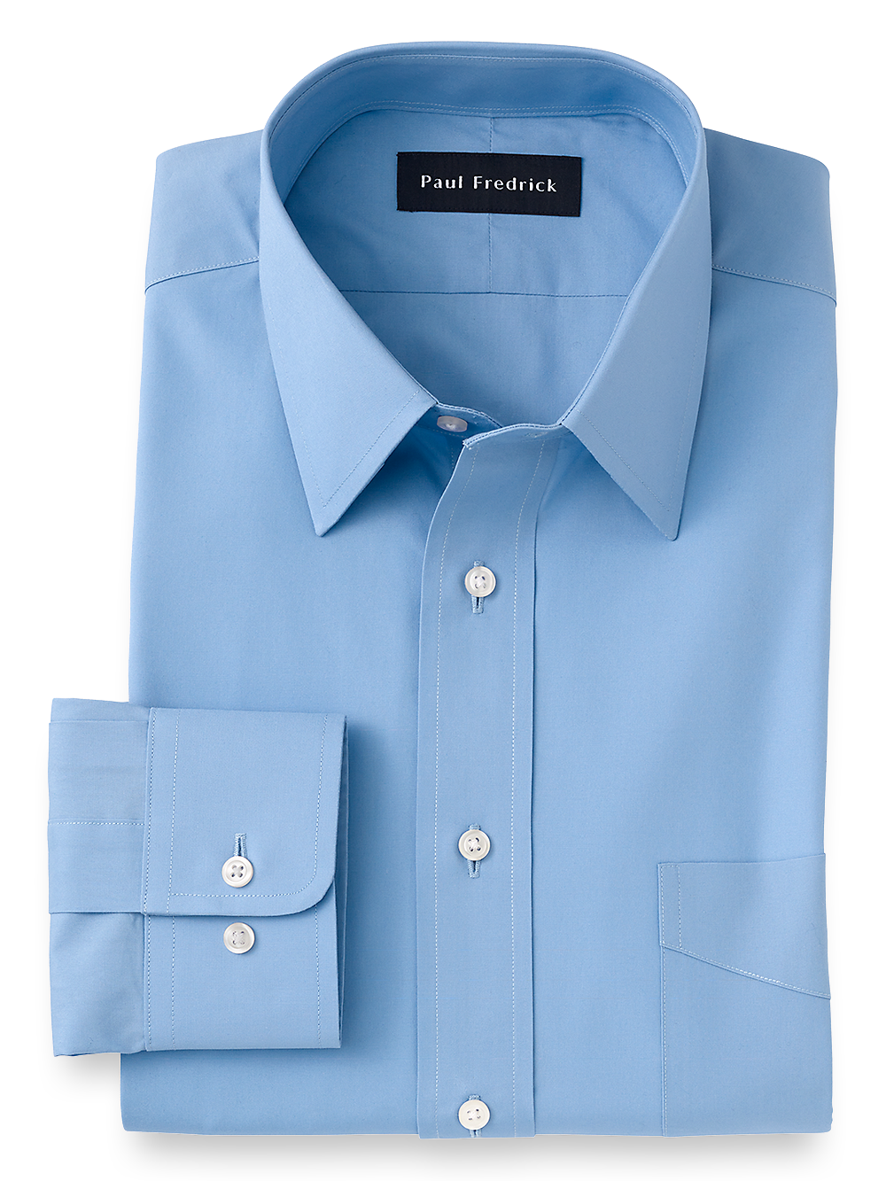 Product Image of Pure Cotton Broadcloth Solid Color Straight Collar Dress Shirt-Blue