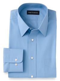 Pure Cotton Broadcloth Solid Color Straight Collar Dress Shirt - Blue