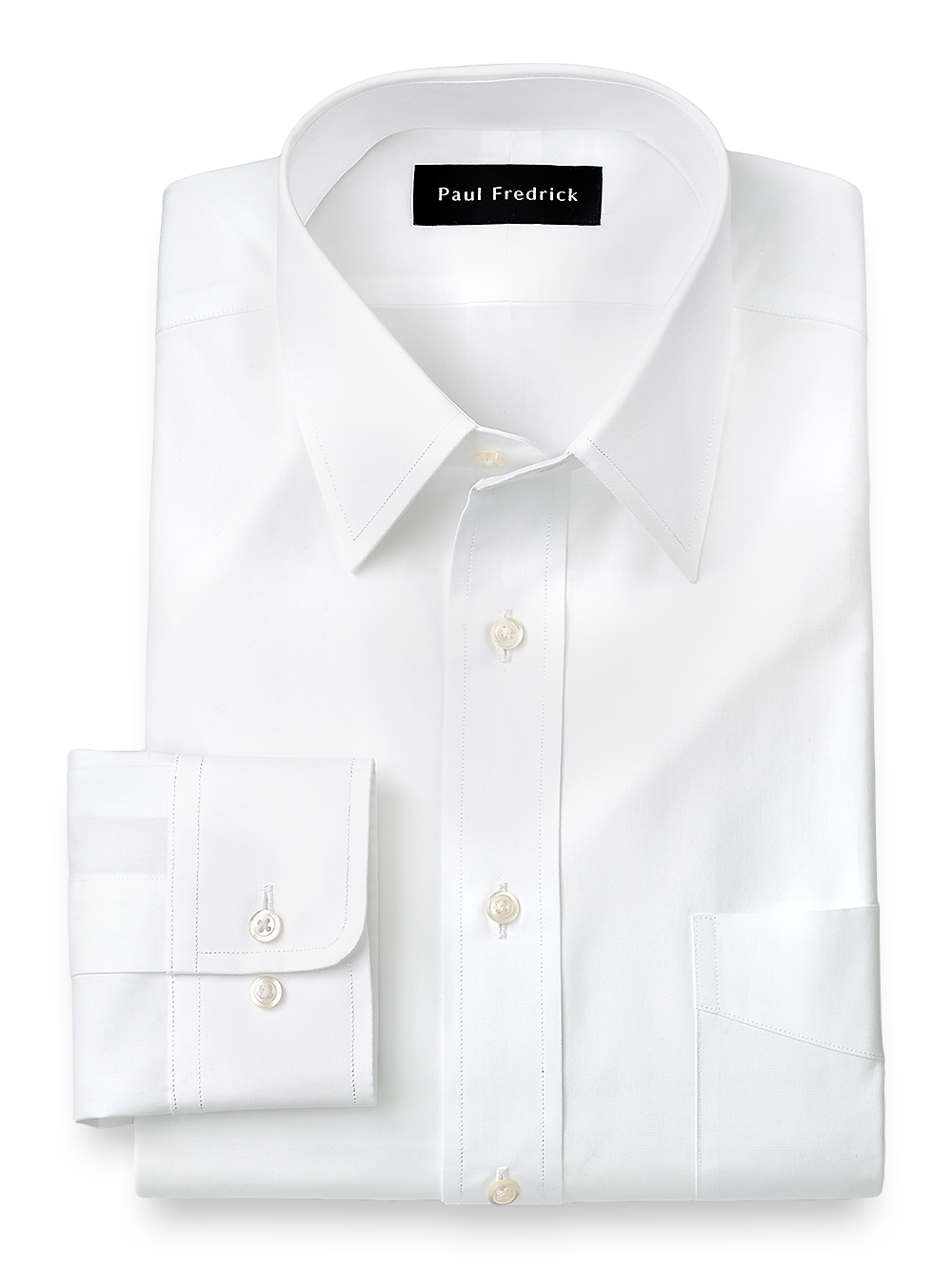 Product Image of Pure Cotton Broadcloth Solid Color Straight Collar Dress Shirt-White