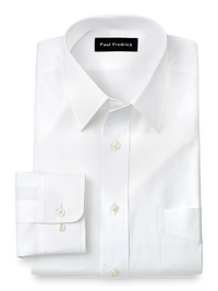 Pure Cotton Broadcloth Solid Color Straight Collar Dress Shirt - White