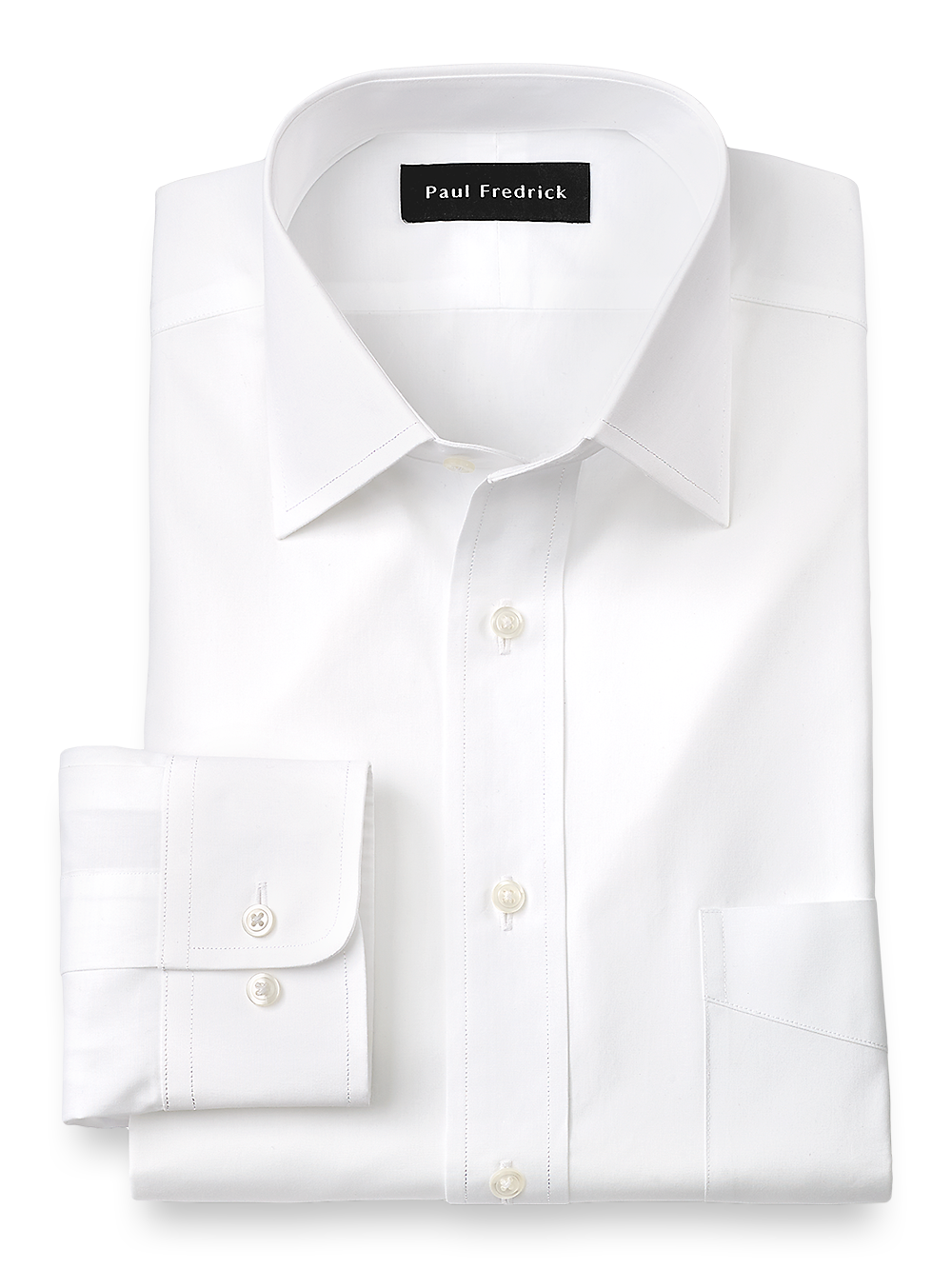 Product Image of Pure Cotton Broadcloth Solid Color Spread Collar Dress Shirt-White