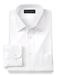 Pure Cotton Broadcloth Solid Color Spread Collar Dress Shirt - White
