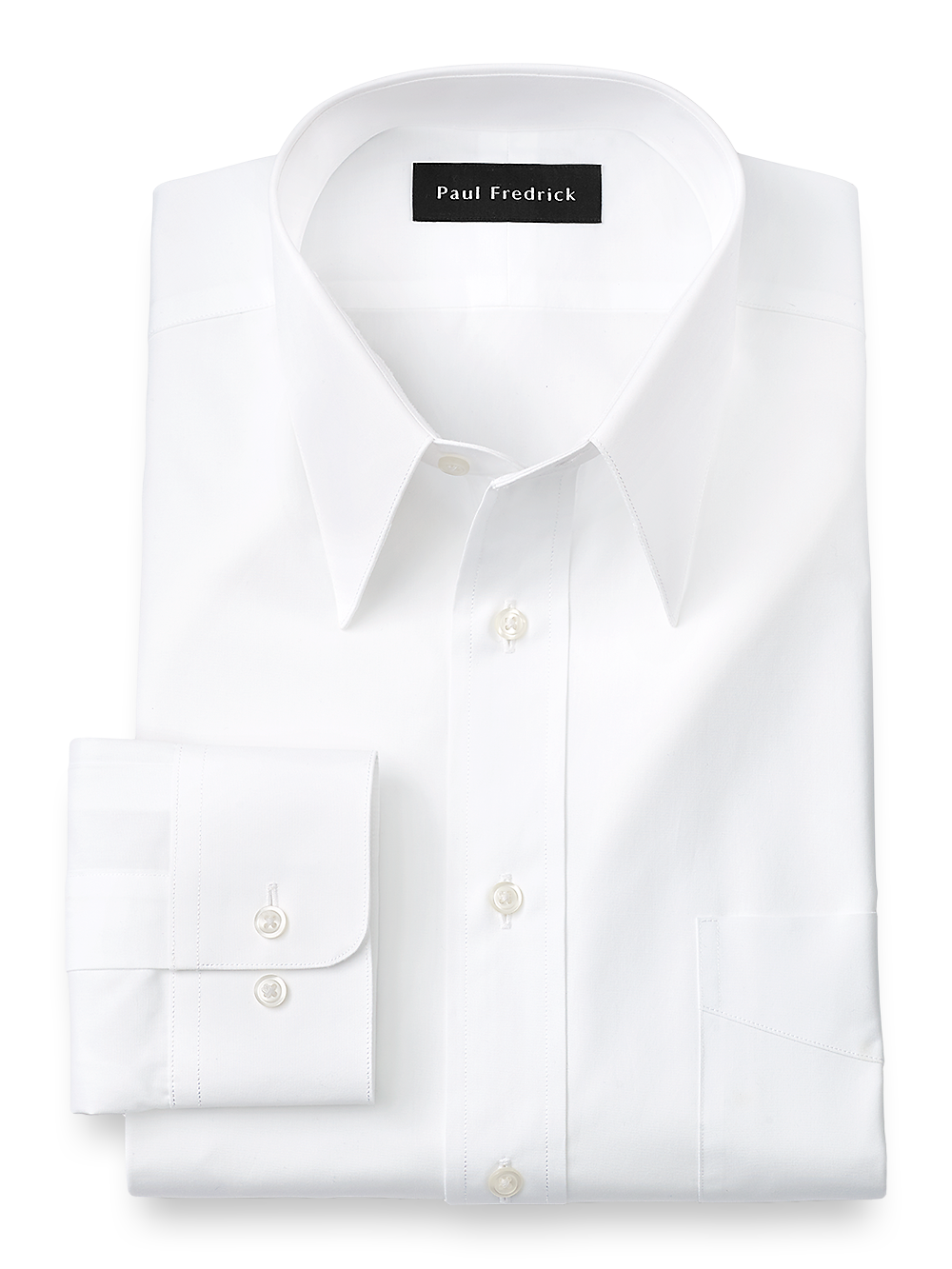 Product Image of Pure Cotton Broadcloth Solid Color Edge-stitched Straight Collar Dress Shirt-White