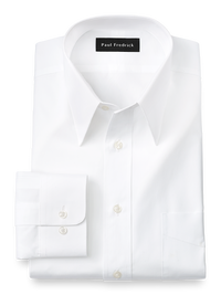 Pure Cotton Broadcloth Solid Color Edge-stitched Straight Collar Dress Shirt - White