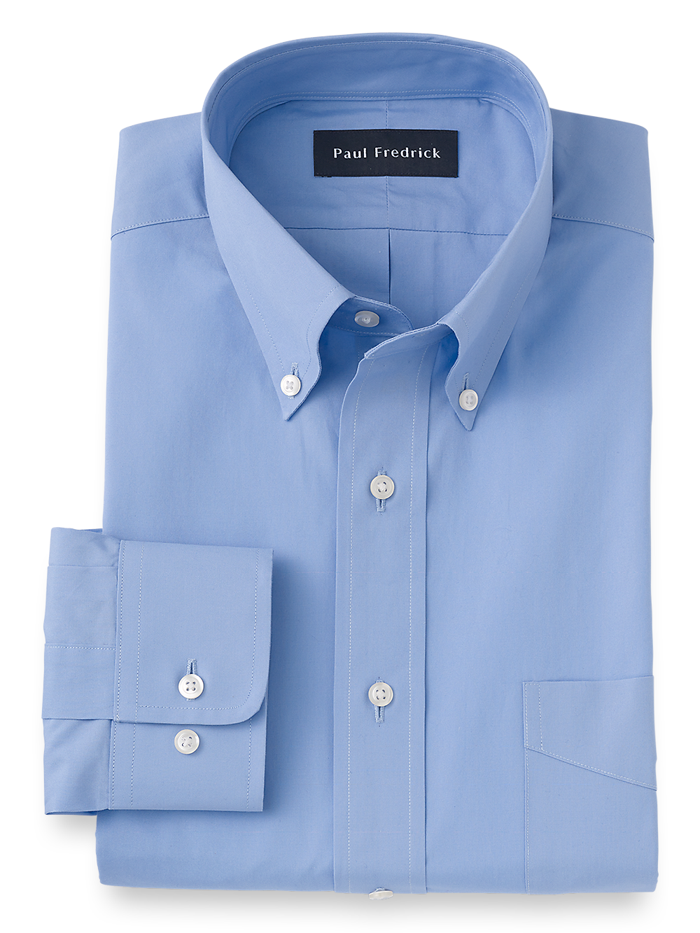 Product Image of Pure Cotton Broadcloth Solid Color Button Down Collar Dress Shirt-Blue