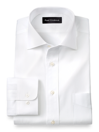 Pure Cotton Broadcloth Solid Color Cutaway Spread Collar Dress Shirt - White
