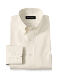 Non-Iron Cotton Pinpoint Solid Button Down Collar Dress Shirt - Ecru