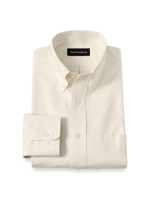 Non-Iron Cotton Pinpoint Solid Button Down Collar Dress Shirt - Ecru