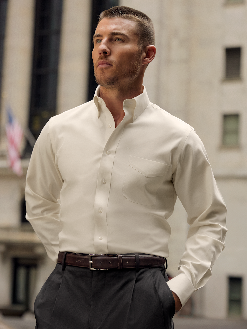 Alternate Image of Non-iron Cotton Pinpoint Solid Button Down Collar Dress Shirt-7